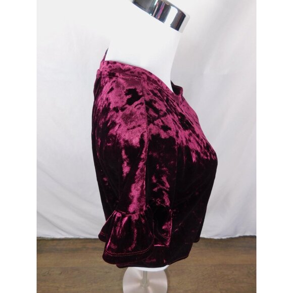 Altar'd State Shirt Womens Small Burgundy Crushed Velvet Short Ruffle Sleeve Top - Picture 6 of 10